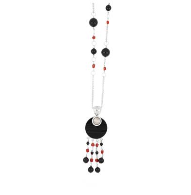 COLLANA ONICE NERO E CORALLO IN ARGENTO 925°/°°