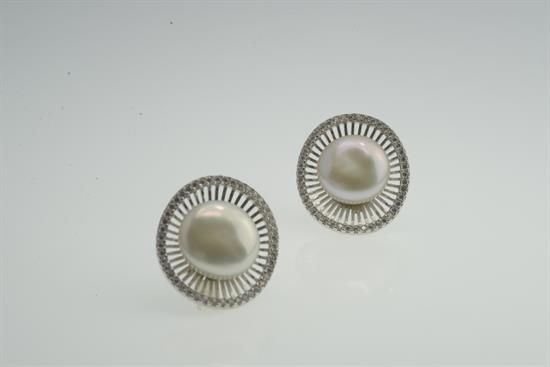 ORECCHINO BUTTON PEARL CLIPS CON ZIRCONI IN ARGENTO 925°/°°