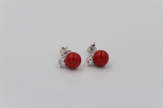 ORECCHINO LOBO SHELL RED ROTONDE ZIRCONE E ARGENTO 925°/°°