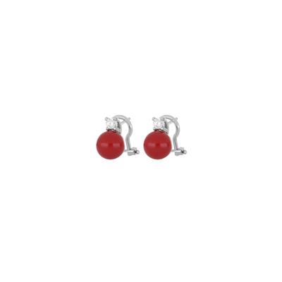 ORECCHINO CLIPS SHELL RED ROTONDE ZIRCONE E ARGENTO 925°/°°