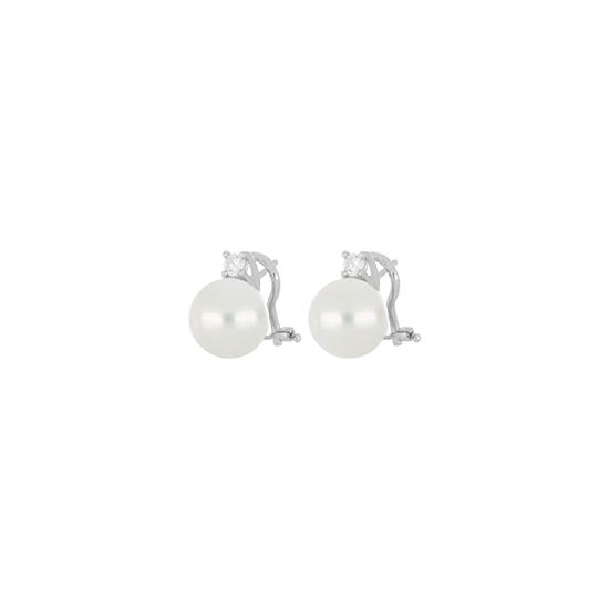 ORECCHINO CLIPS SHELL WHITE ROTONDE ZIRCONE E AREGENTO 925°/°°