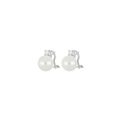 ORECCHINO CLIPS SHELL WHITE ROTONDE ZIRCONE E AREGENTO 925°/°°