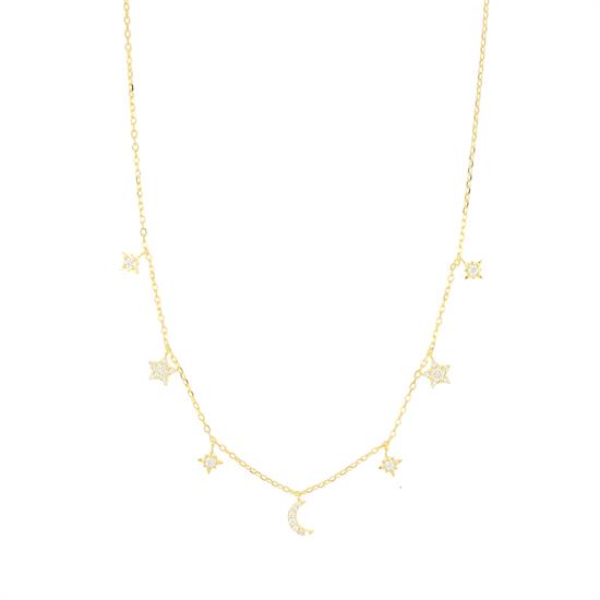 COLLANA MINI STELLE E LUNA ZIRCONATI PENDENTI IN ARGENTO 925°/°°