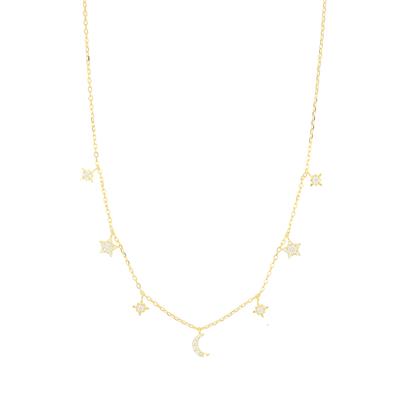 COLLANA MINI STELLE E LUNA ZIRCONATI PENDENTI IN ARGENTO 925°/°°