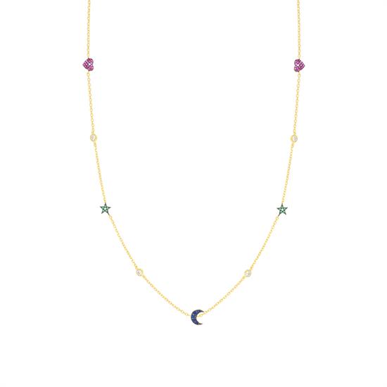 COLLANA STELLE CUORI E LUNE PASSANTI IN ARGENTO 925°/°°