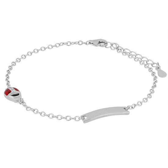 BRACCIALE BIMBO TARGHETTA COCCINELLA SMALTO ZIRCONI ARGENTO 925°/°°