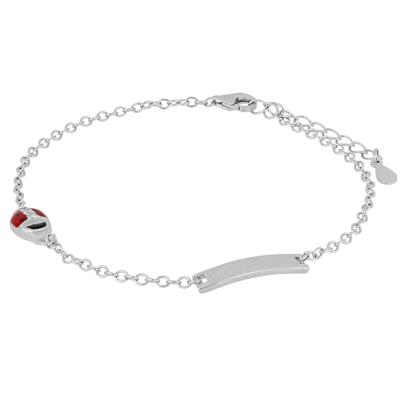 BRACCIALE BIMBO TARGHETTA COCCINELLA SMALTO ZIRCONI ARGENTO 925°/°°