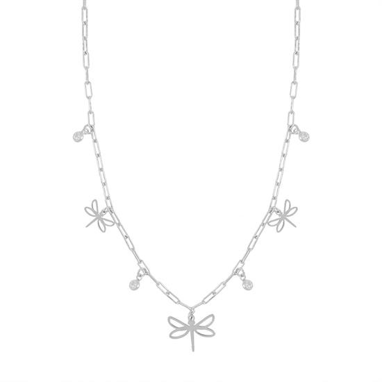 COLLANA OVALINA CON LIBELLULA E ZIRCONI IN ARGENTO 925°/°°