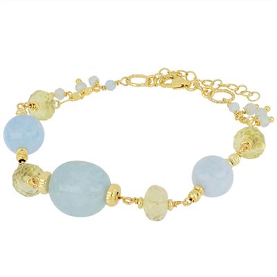 BRACCIALE CON QUARZI LEMON GIADA ACQUAMARINA IN ARGENTO 925°/°°