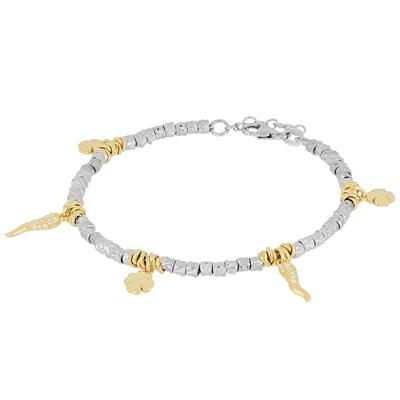 BRACCIALE RODIO PEPITE QUADR. DOPPIO CORNETTO PAVE ARGENTO 925°/°°