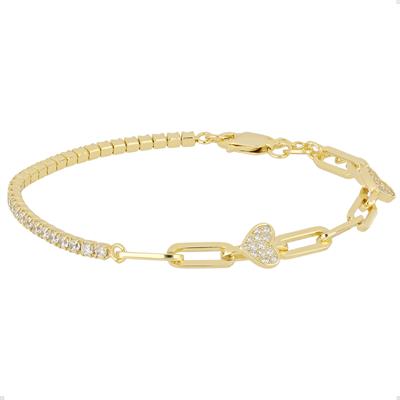 BRACCIALE TENNIS E MAGLIE OVALI CON CUORE ZK IN ARGENTO 925°/°°