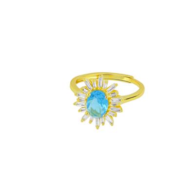 ANELLO DORATO FIORE ZK BAGUETTE BINCHI CENTRO AZZURRO ARGENTO925°/°°