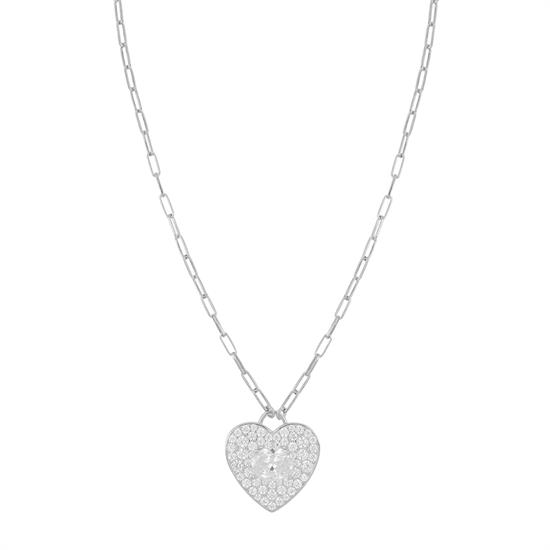 COLLANA CUORE BIG ZIRCONATO E CATENA OVALINA IN ARGENTO 925°/°°