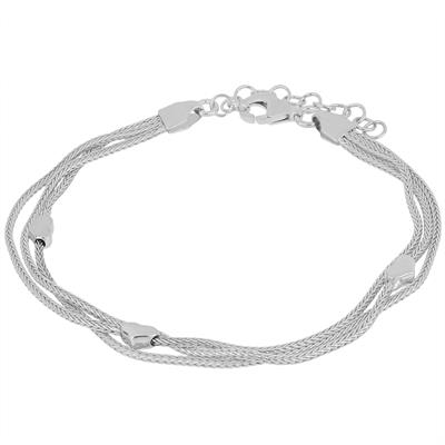 BRACCIALE TRE FILI CODA DI VOLPE CUORE IN ARGENTO 925°/°°