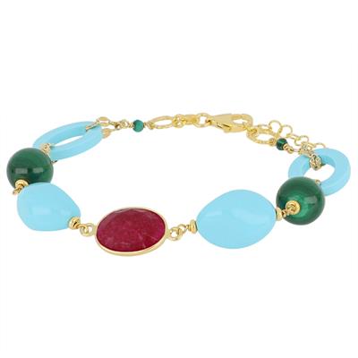 BRACCIALE TURCHESE MALACHITE E RADICE DI RUBINO IN ARGENTO 925°/°°