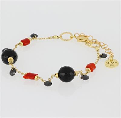 BRACCIALE CORALLO E PIETRE DURE IN ARGENTO 925°/°°