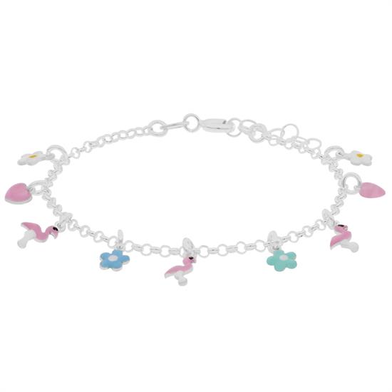 BRACCIALE BIMBO MARGHERITA CUORE FENICOTTERO IN ARGENTO 925°/°°