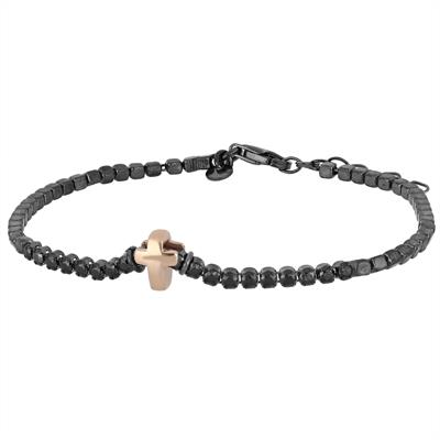 BRACCIALE CUBOTTI E ZIRCONI CON CROCE ACCOPP. IN ARGENTO 925°/°°