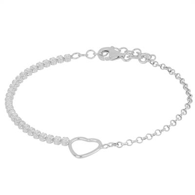 BRACCIALE CUORE FILO CATENA META' ZIRCONI E ROLLO ARGENTO 925°/°°