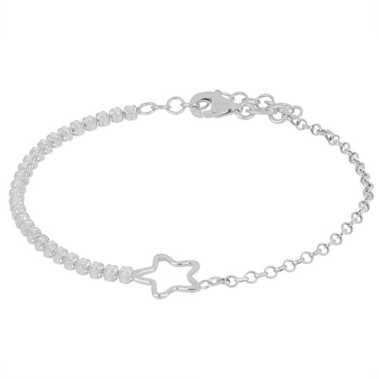 BRACCIALE STELLA FILO CATENA META' ZIRCONI E ROLLO ARGENTO 925°/°°