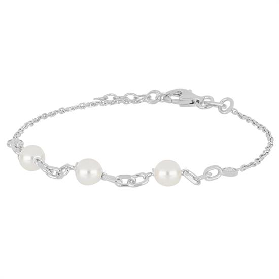 BRACCIALE CATENE OVALINE PERLINE E ZIRCONI IN ARGENTO 925°/°°