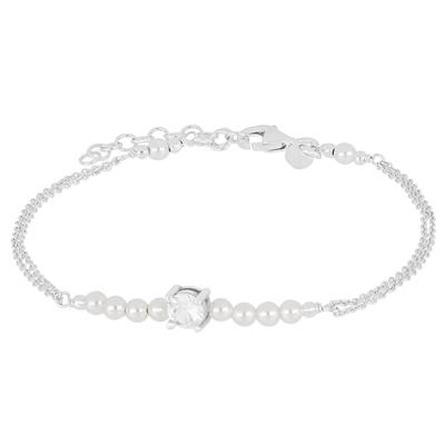 BRACCIALE DOPPIO FILO PERLINE E QUADRATO ZIRCONE ARGENTO 925°/°°