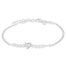 BRACCIALE DOPPIO FILO PERLINE E CUORE ZIRCONE ARGENTO 925°/°°