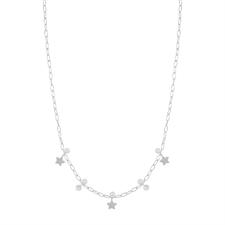 COLLANA CATENA OVALINE STELLE E ZIRCONE PERLINA ARGENTO 925°/°°