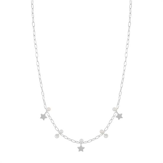 COLLANA CATENA OVALINE STELLE E ZIRCONE PERLINA ARGENTO 925°/°°