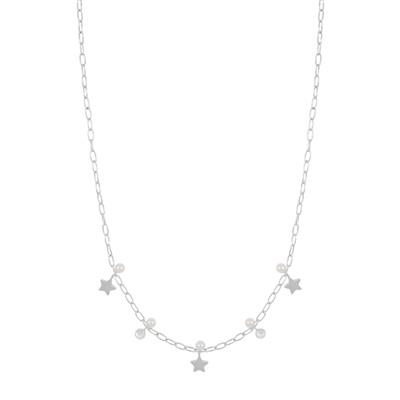 COLLANA CATENA OVALINE STELLE E ZIRCONE PERLINA ARGENTO 925°/°°