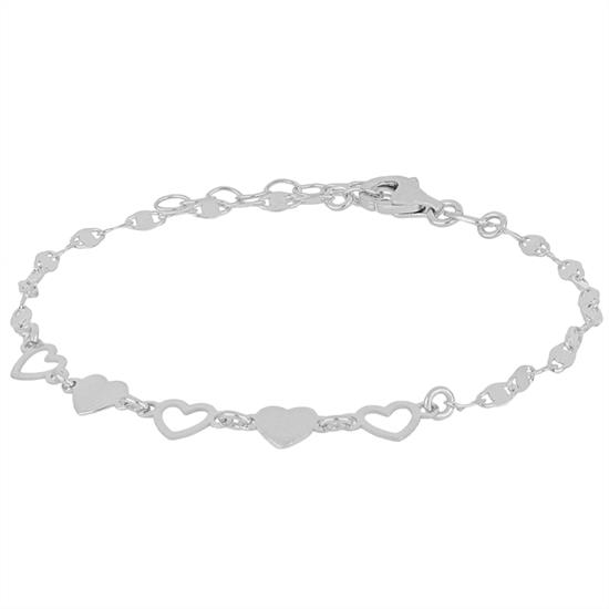 BRACCIALE CATENA DIMANTATA CUORI TRAFORATI IN ARGENTO 925°/°°