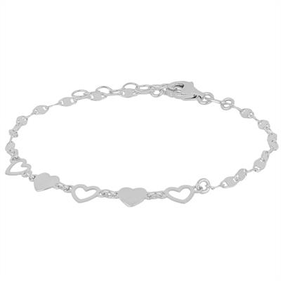 BRACCIALE CATENA DIMANTATA CUORI TRAFORATI IN ARGENTO 925°/°°