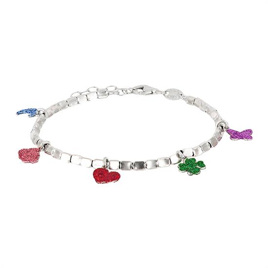 BRACCIALE CUBOTTI SATINATI E SOGGETTI GLITTER IN ARGENTO 925°/°°