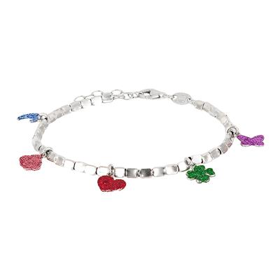 BRACCIALE CUBOTTI SATINATI E SOGGETTI GLITTER IN ARGENTO 925°/°°