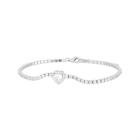 BRACCIALE TENNIS MORBIDO CUORE CENTRALE ZIRCONI ARGENTO 925°/°°