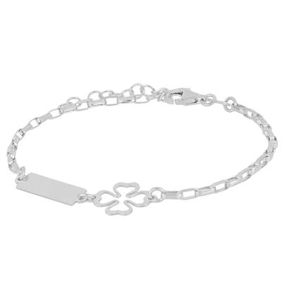 BRACCIALE OVALINA,TARGHETTA,QUADRIFOGLIO TRAFORATO ARGENTO 925°/°°