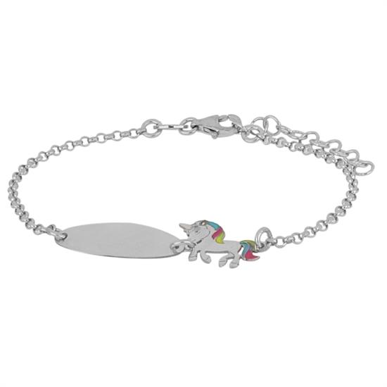 BRACCIALE BIMBA UNICORNO SMALTATO CON TARGHETTA ARGENTO 925°/°°