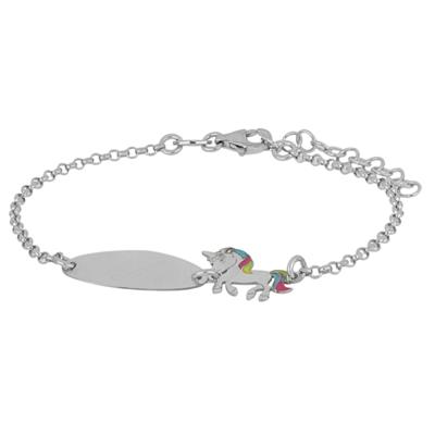 BRACCIALE BIMBA UNICORNO SMALTATO CON TARGHETTA ARGENTO 925°/°°