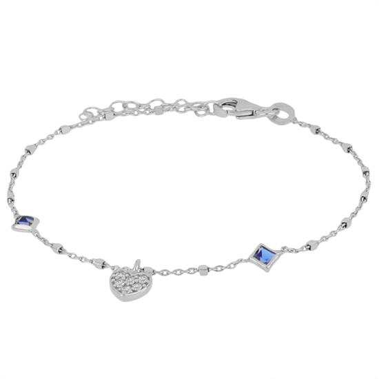 BRACCIALE CATENA CUBOTTI E CUORE PEVE' PENDENTE E ZK ARGENTO 925°/°°