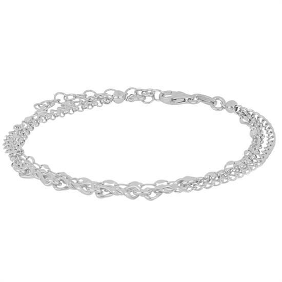 BRACCIALE TRE FILI ROLLO E MAGLIE OVALI DIAMANTATE ARGENTO 925°/°°