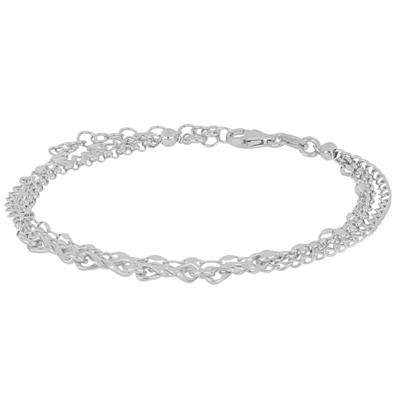 BRACCIALE TRE FILI ROLLO E MAGLIE OVALI DIAMANTATE ARGENTO 925°/°°