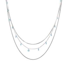 COLLANA TRE CATENE CON ZIRCONI TONDI PENDENTI IN ARGENTO 925°/°°