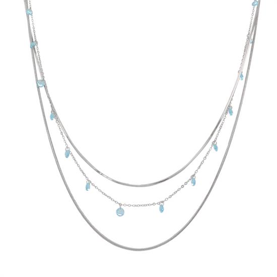 COLLANA TRE CATENE CON ZIRCONI TONDI PENDENTI IN ARGENTO 925°/°°