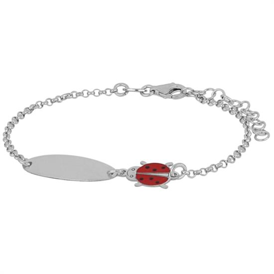 BRACCIALE BIMBA COCCINELLA CON TARGHETTA IN ARGENTO 925°/°°