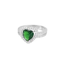 ANELLO CUORE ZIRCONE VERDE IN ARGENTO 925°/°° E ZIRCONI