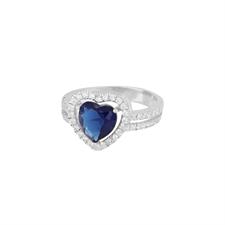 ANELLO CUORE ZIRCONE BLU' IN ARGENTO 925°/°° E ZIRCONI