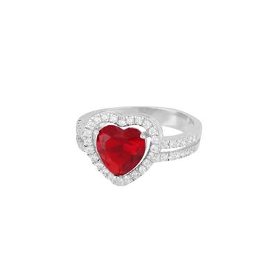 ANELLO CUORE ZIRCONE ROSSO IN ARGENTO 925°/°° E ZIRCONI