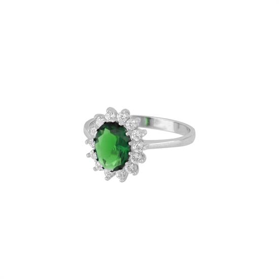 ANELLO ZIRCONE VERDE OVALE 6X8MM IN ARGENTO 925°/°° E ZIRCONI