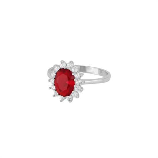 ANELLO ZIRCONE ROSSO OVALE 6X8MM IN ARGENTO 925°/°° E ZIRCONI