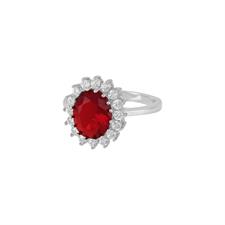 ANELLO ZIRCONE ROSSO OVALE 8X10MM IN ARGENTO 925°/°° E ZIRCONI